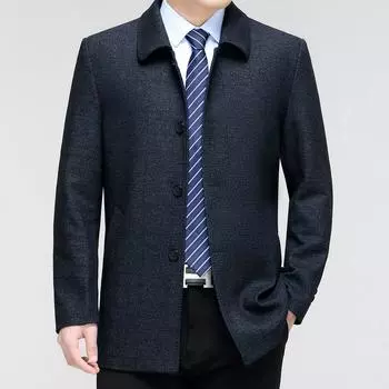 Plaid windbreaker men s mid-length spring and autumn new style middle-aged and elderly men s business casual dad jacket wool coat 170