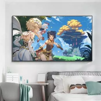 Плакат и принт Genshin Impact Game Painting Anime Grils Wall Art для гостиной Современный домашний декор Картина на холсте без рамки 21*30cm