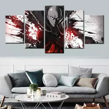 Плакат One Punch Man, настенные художественные фотографии, холст, HD печатный современный домашний декоративный модульный каркас, 5 шт., аниме живопись 20x35 20x45 20x55cm