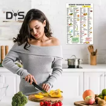 Плакат с продуктами, полезными для почек Плакат с напоминанием об уходе за почками Настенный плакат с руководством по питанию, полезным для почек Плакат для здорового образа жизни Декор для кухни и столовой 20x25cm