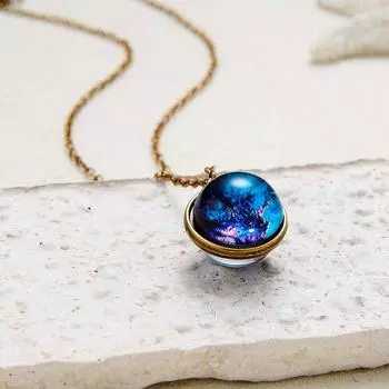 Planet Double Side Galaxy Zinc Zinc Alloy Glass Earth Double Side Pendant Jewelry Necklaces Clavicle Chain 5