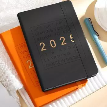 Планировщик 2025 года, формат А5, тканевая обложка, плоский переплет, блокнот, трекер привычек, благодарность, 150 листов, ежемесячно оранжевый