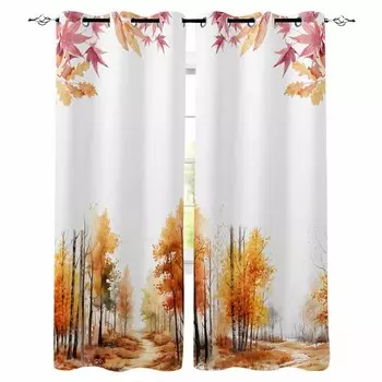 Plant Leaves In Autumn Blackout Curtains For Living Room Bedroom Window Treatment Blinds Drapes Kitchen Curtains W135 x H60cm