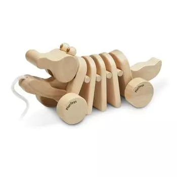 PlanToys Dancing Alligator Push & Pull Toy - Sustainably Made from Rubberwood, Makes Click-Clack Sounds and Dancing Movements When Pulled (Natural)
