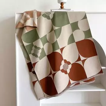 Plants, Flowers, Squares, Color Blocking, Simple, Fashionable, Elegant, Atmospheric, Warm Scarf, Shawl, Woman 185*65cm жёлтый