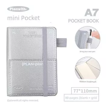 Planwith Mini Pockets Notebook Notebook Book Good-looking Journal Book Portable Portable Bandage Diary silver-silver