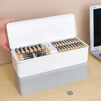 Plastic Battery Storage Box Wear-resistant Bilayer Data Cable Case Simplicity Data Cable Case Home серый