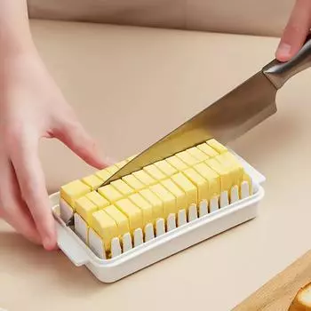 Plastic Butter Dish With Dividable Lid, Quantitative Cutting Butter Dish, Butter Airtight Preservation Container Box белый