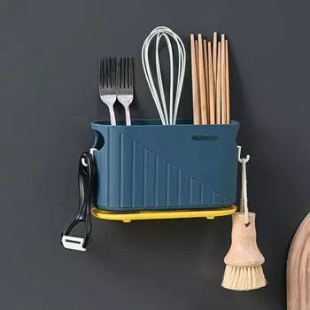 Plastic Chopsticks Storage Bracket Double Layer Chopsticks Cage Drying Rack Spoon синий