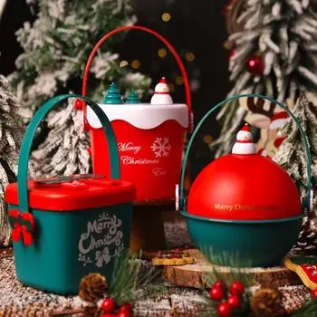 Plastic Christmas Candy Box Square Ball Shape Gift Bucket Christmas Cake Hug Bucket Dessert C