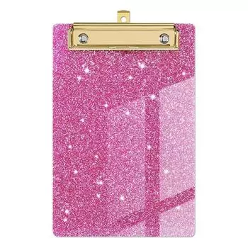 Plastic Clipboard Glitter File Clipboard with Low Metal Clip and Hanging Hole 4x6Inch Acrylic Clipboard for Office