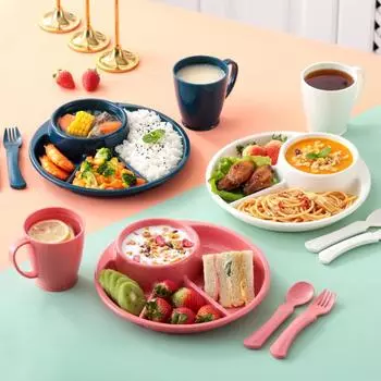 Plastic Dinner Divided Plates Round Breakfast Plate Dinnerware Compartment Serving Tray Fat Loss розовый