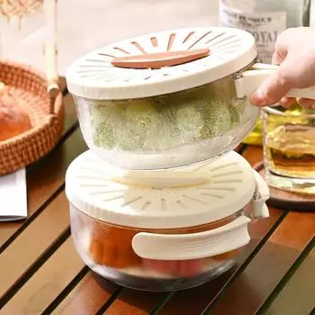 Plastic Fruit Drain Basket with Lid Foldable Handle Colander Vegetable Drainer Crisper Portable Fridge Food Storage Container белый