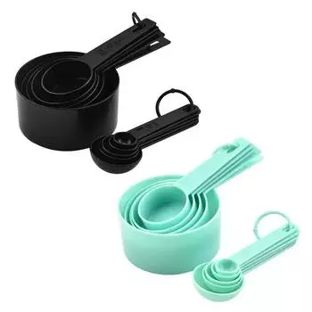 Plastic Measuring Cups and Spoons Set 10 PCS Kitchen Accessories Engraved US Markings Stackable Measuring Tools
