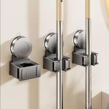 Plastic Mop Storage Rack No Drilling Brush Broom Mop Hanger Suction Cup Mop Holder Bathroom
