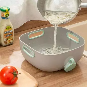 Plastic Rice Fruit Sieve Colander Sealed Drain Basket Creative Rice Bowl Strainer Kitchen зелёный
