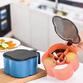 Plastic Seasoning Box Simple Style Convenient Durable Reliable Easy To Use Kitchen Accessories Multi Compartment Spice Jars синий