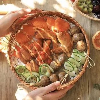Plastic Storage Tray With Handle Imitation Rattan Bread Basket Kitchen Bread Box Fruit Trays Organizer Dinner Serving Tray
