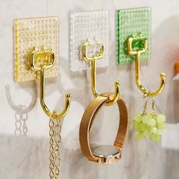 Plastic Wall Hook No Punch Key Storage Holder Creative Sticky Hooks Bathroom Green-style B