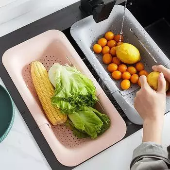 Plastic Washing Basket Multi-functional Freestanding Sink Colander Household Drain Rack Kitchen белый