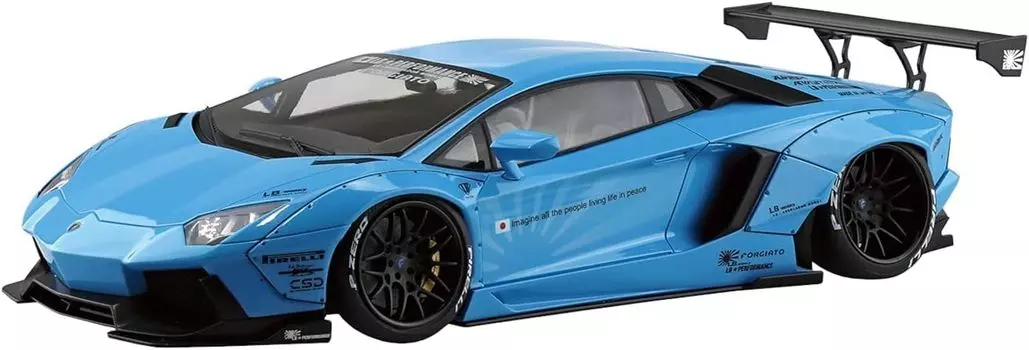 Пластиковая модель AOSHIMA Liberty Walk Series LB Works Lamborghini Aventador Sky Blue 1/24 No.17 Ver.1 небесно-голубой