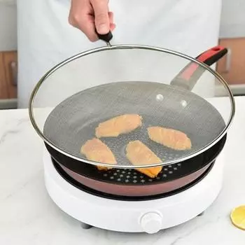 Пластиковая ручка, сетчатая крышка, нержавеющая сито для муки, защита от брызг масла, экран, сковорода