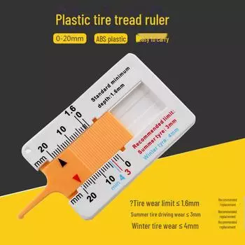 Пластиковый измеритель глубины протектора шин - линейка с нониусом 0-20 мм Yellow Plastic Tread Ruler (Without Keychain)