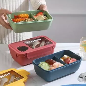 Пластиковый ланч-бокс Bento большой емкости (37,2 унции) с отделением для макания, подходит для микроволновой печи, прямоугольный — идеально подходит для студентов и работников синий