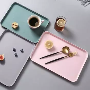 Пластиковый поднос Nordic Simple Multi-Function прямоугольный для хранения вещей для дома, кухни, ванной комнаты, поднос для фруктов и десертов as the picture розовый