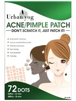 Пластырь от прыщей Urban Yog Acne, гипоаллергенный - невидимые наклейки для лица с 100% гидроколлоидом, пластыри от прыщей для лица (72 точки) - Пакет из 1 Pack of 1
