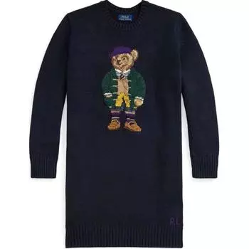 Платье детское Polo Ralph Lauren с круглым вырезом, коротким рукавом и узором «мишки Тедди», темно-синее 313950801-001 XL