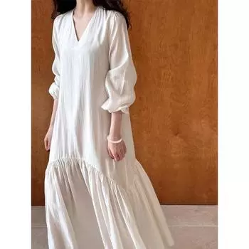 Платье из ткани Tencel Design Sense Fishtail, весенняя свободная нежная длинная юбка M абрикосовый