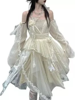 Платье Lady Lazy Lolita без рукавов, косплей, белое, лоли, асимметричное, длиной до колена, с нарукавником, кремового цвета [Lady Lazy]