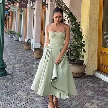 Платье макси в винтажном стиле от французского производителя Court Wind Dopa Wear на бретелях S хаки