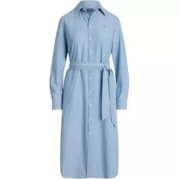 Платье миди с длинным рукавом и вышивкой логотипа Polo Ralph Lauren Женские платья Синий 211963464-001 XS
