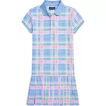 Платье-поло Polo Ralph Lauren в клетку из хлопкового пике с воротником-поло, детское, сине-фиолетовое 313965182-001 XL