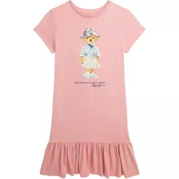 Платье Polo Ralph Lauren с принтом медведя, круглое детское платье с круглым вырезом, розовое 313941153-001 XL
