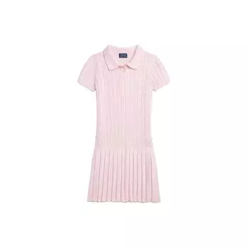 Платье Polo Ralph Lauren Ss24 с вышитым логотипом, ребристое, однотонное, с короткими рукавами, детское платье светло-розового цвета CWPODRSG3D20797-650 L