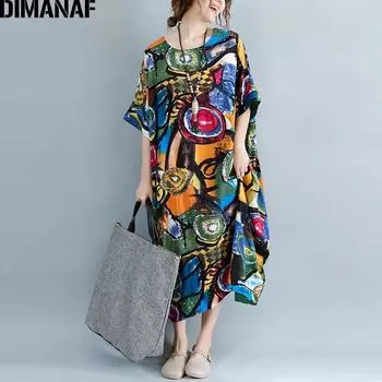 Платье+размер плюс+лето+лен One Size зелёный