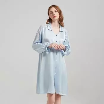 Платье-рубашка из шелка Mulberry, шелковая ночная рубашка, кружевная пижама с вставками, элегантная тонкая пижама-кардиган, повседневная пижама M