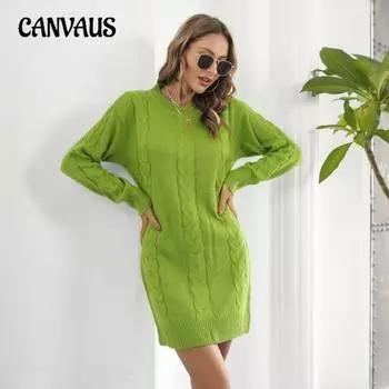 Платье-свитер с длинными рукавами Twist, женские свободные трикотажные платья, повседневный свитер на осень и зиму S светло-зеленый