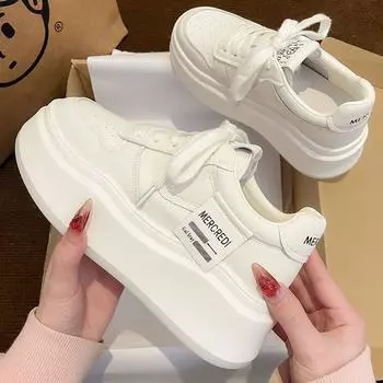 Platform casual shoes women s new summer high breathable running sports shoes college style lace-up white shoes 35