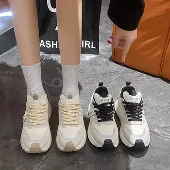 Platform Dad Shoes Women s New Spring Forrest Gump Sports Shoes Student Running Ins Height-increasing Casual Shoes 35