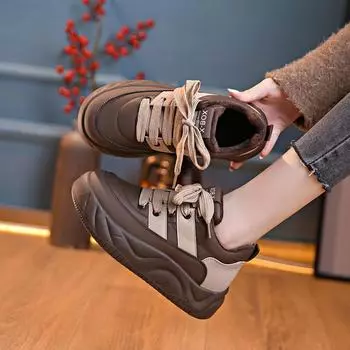 Platform dad shoes women s winter velvet bread little white shoes heightening muffin casual sports cotton shoes 35
