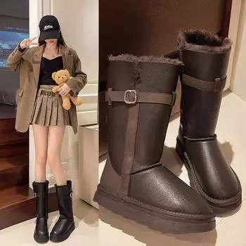 Platform Fur Women Boots Flats Winter Warm Shoes Woman 2025 New Trend Short Plush Fashion Casual Walking Cozy Snow Botas Mujer 35 чёрный