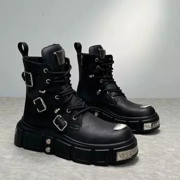Platform Men s 2025 Spring New High-top Dad Shoes Trendy Inner Heightening Locomotive Sneakers Chelsea Boots 39