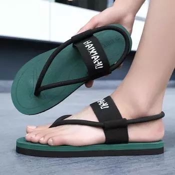 Platform men s cool slippers trendy beach shoes men s summer new casual sandals men s outer wear 39 чёрный