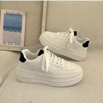 Platform muffin shoes women s spring and autumn 2025 new casual versatile sports board shoes ins tide increase white shoes 35 белый