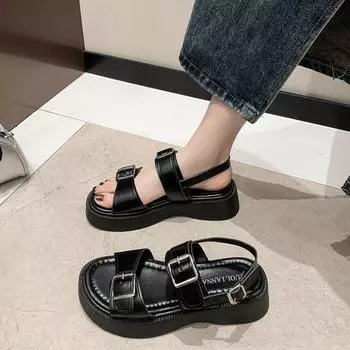 Platform sandals summer fashion new breathable round head beach shoes outer wear heightening casual sandals 35