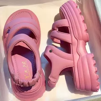 Platform sandals women s 2024 summer new fashion Internet celebrity versatile retro color heightening word with beach shoes tide 35